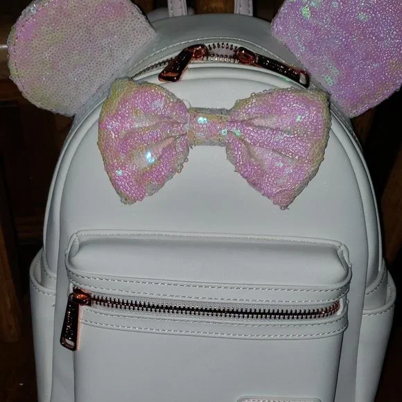 Disney Pink and White Backpack with Sequin Ears Amazon.com: Loungefly Disney The Minnie Mouse Classic Series  main image 3
